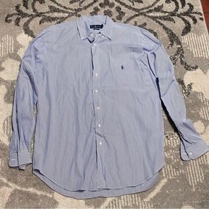 Ralph Lauren Classic Fit 100% Cotton Blue and White Pinstripe Button Down Shirt